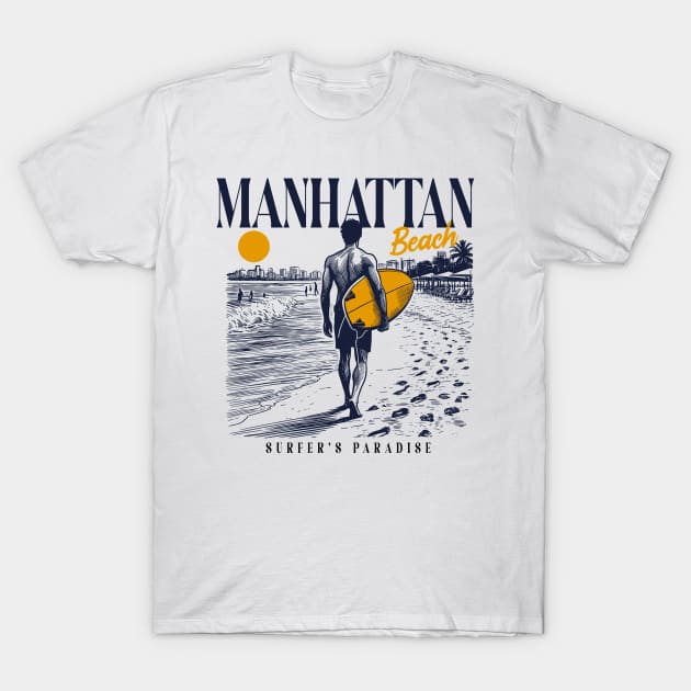 Vintage Surfing Manhattan Beach, California // Retro Surfer Sketch // Surfer's Paradise T-Shirt by Now Boarding